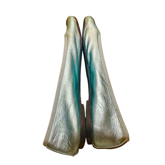 Saint Laurent Metallic Blue Leather Bow Ballet Flats Size 391/2 US 9 - Picture 6 of 13